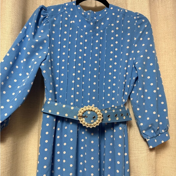 SHEIN Blue Polka Dot Dress with Belt - Picture 3 of 9